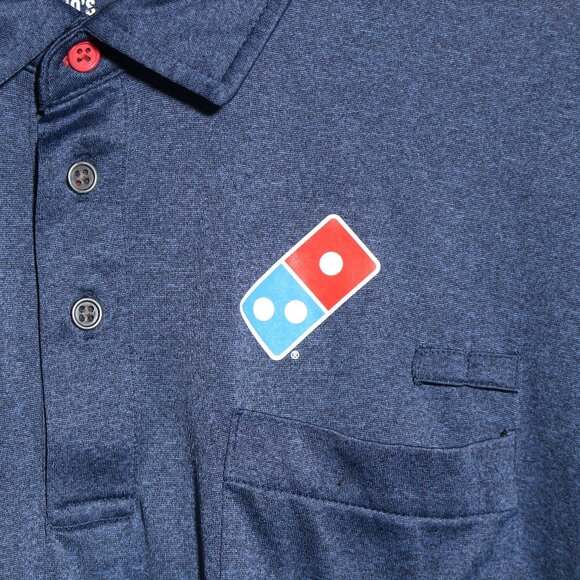 Dominos Pizza Employee Polo Mens Large Blue Gray Delivery Uniform Top - Picture 7 of 7